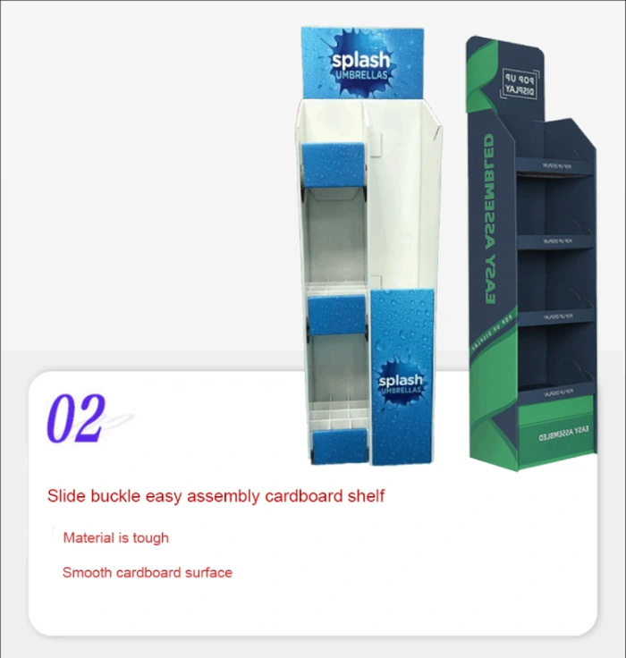 Cardboard floor display stand with branded promotional panel